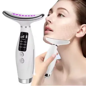 Colour Light Face And Neck Beauty Instrument 7 Modes And 7 Speeds Adjustment With Curved Hand Grip Neck Beauty Instrument Wrinkle Remover