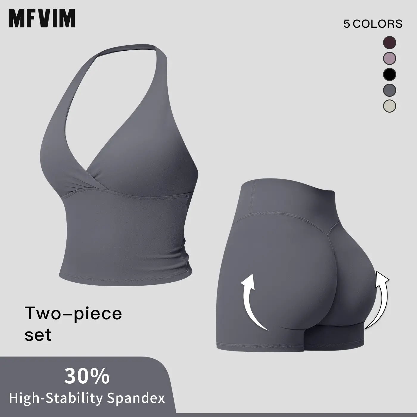 MFVIM Women’s V-Neck Halter Long Yoga Set — Back-Enhancing Waist-Defining Tank Top & High-Waisted Butt-Lifting Sports Shorts, Two-Piece Set