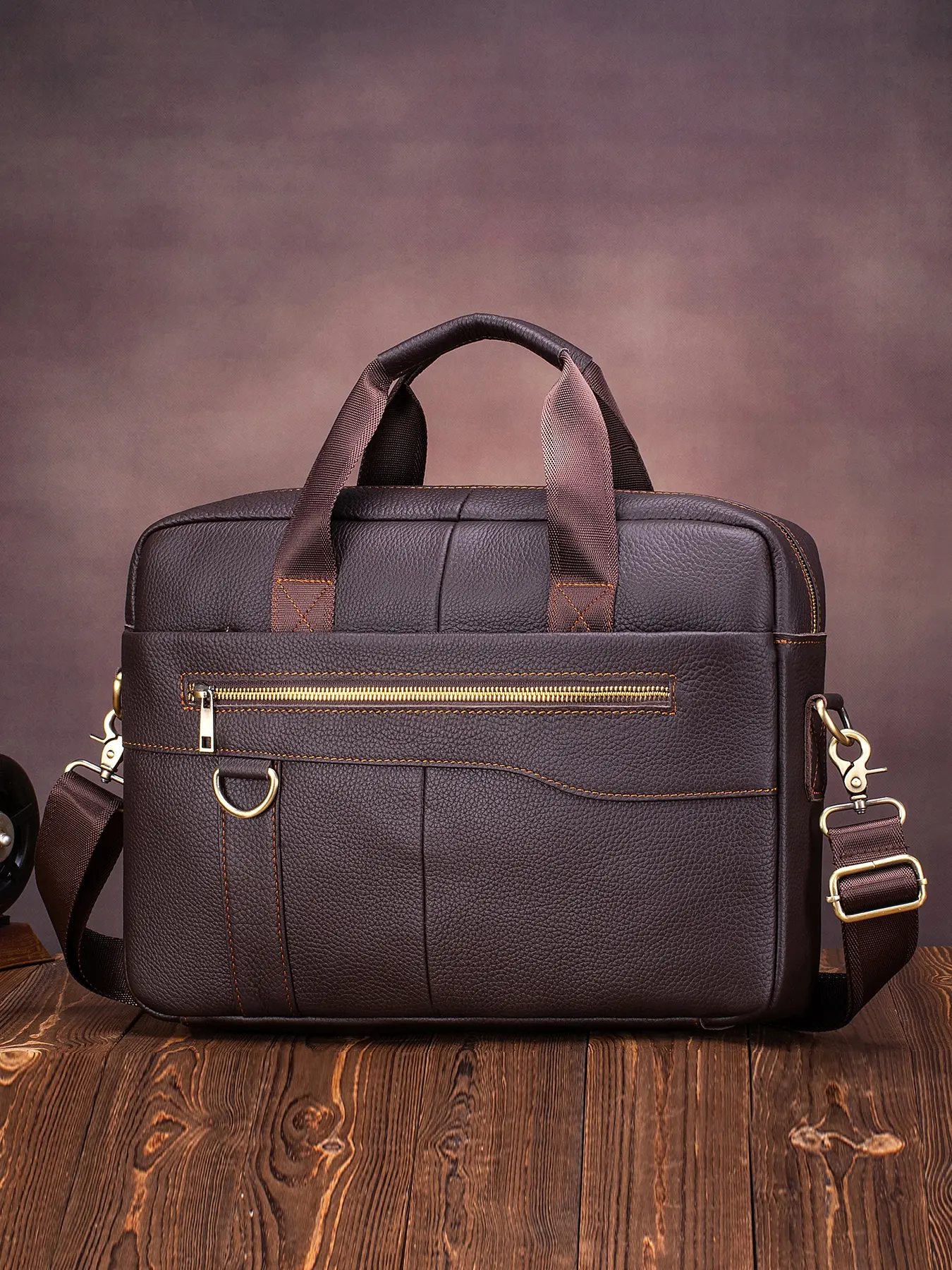 Vintage Leather Briefcase for Men Genuine Leather Office Large Laptop Bag Laptop Bag with Shoulder Strap, Spacious Cowhide Work Bag for Business Travel