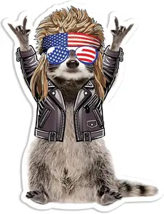 Funny Rocking Raccoon Mullet Sticker, Waterproof, Fade Resistant, Dishwasher Safe Decal, Strong Adhesive Vinyl, Hilarious Raccoon Gifts For Adults, Laptop, Bottle, Car, Cooler