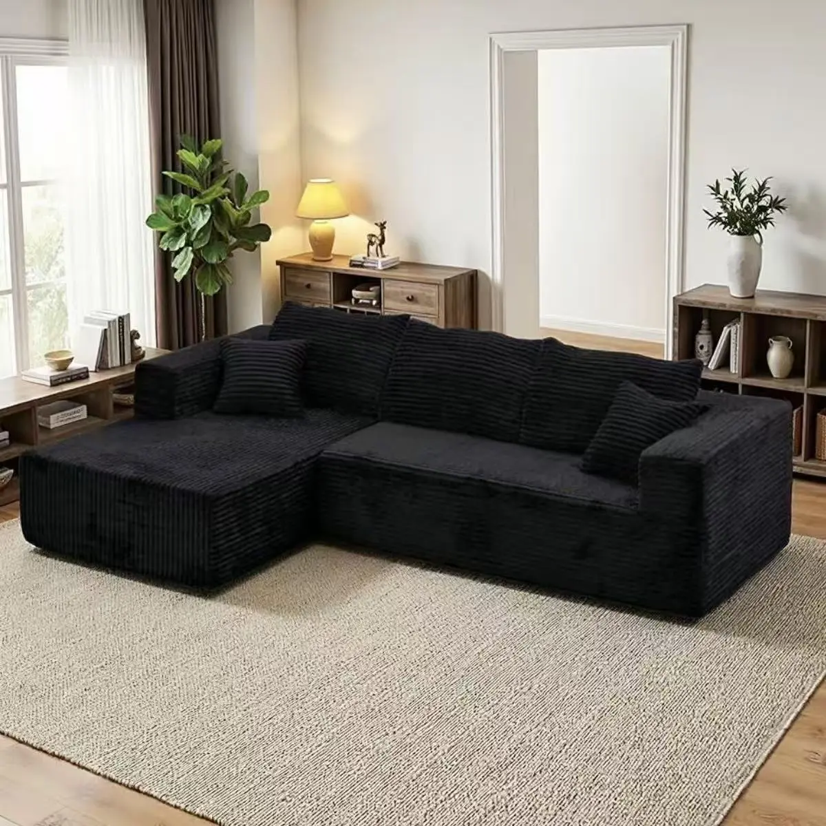 96in- Black Left Chaise