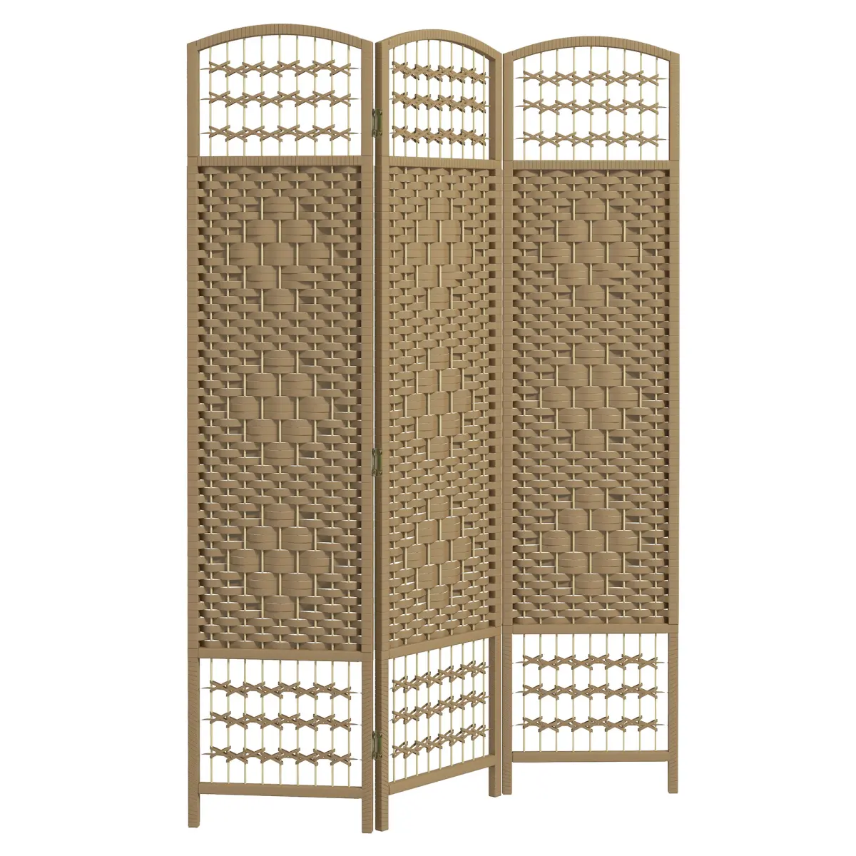 ARCH HOMCOM 3-Panel Arched Top Wood Foldable Privacy Room Divider, 5.6' Natural Pre-Assembled Space Saver, Double-Sided Indoor Foldable Partitions with Metal Hinges for Living Room, Interior, Room Accessories