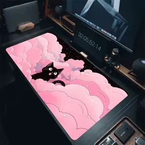 Black Cat Clouds Keyboard pad lock-edge Extended Mousepad kawaii Pink Purple Office desktop protection pad XXL rug