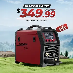 ARCCAPTAIN MIG200 MAG Welding Machine 200 Amps, 6 in 1 Fully Synergic Welding Machine Flux Cored/MIG Inert Gas Welding Machine/MMA/Lift TIG/Spool Gun MIG/Spot Welding, IGBT Inverter 230V
