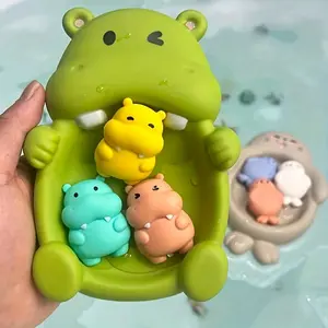 4-piece set of non-perforated design bathroom toys, cute seal and hippo-shaped bathtub toy set, floating bathtub toys, bathroom games, perfect gift for pool parties.