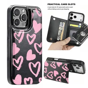 Elegant and stylish romantic heart-themed anti-drop leather card holder phone case,for iPhone 17 Pro Max Phone Case 17 Air 16 15 Plus 14 13 12 , Samsung Galaxy S25 ULTRA FE Plus S22 S23 FE S24 Plus