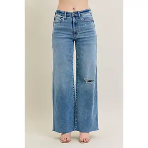Judy Blue High Waist Vintage Wash Destroy Wide Leg Denim Jeans 8608 Pants Fit
