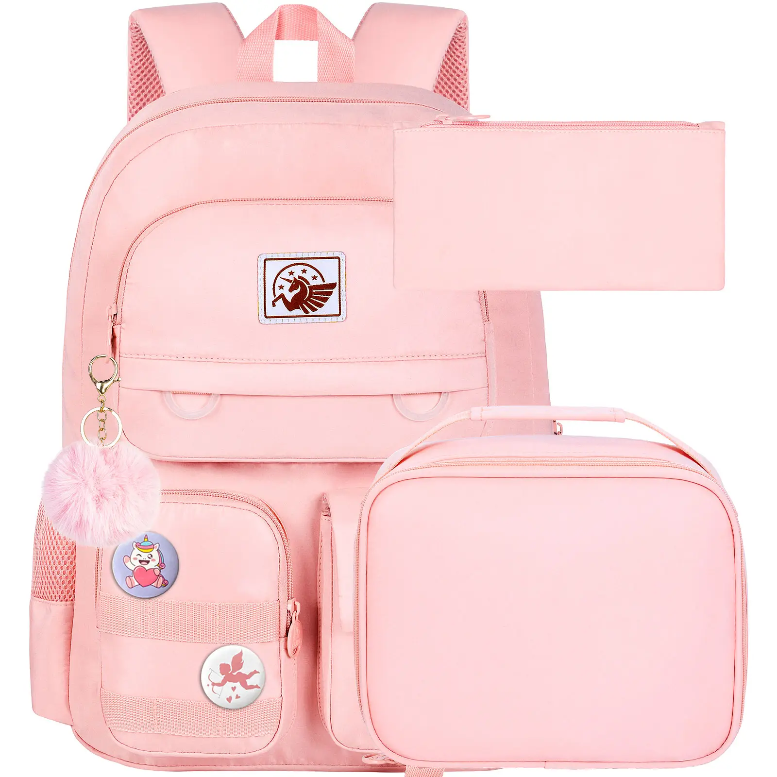 3PCS Girls Backpack, 16 inch Elementary School Laptop Bag College Bookbag, Anti Theft Daypack Set for Teens Students Women - Pink