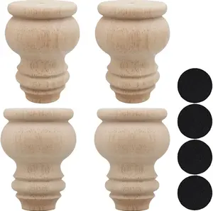 3" Tall Solid Wood Furniture Legs Unfinished Bun Feet for Cabinet Sofa Ottoman TV Stand Loveseat Dresser Set of 4 Btibpse