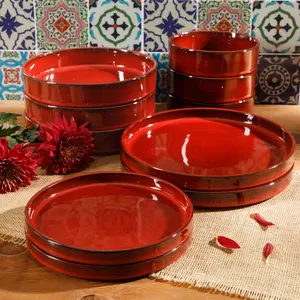 16-Piece Dinnerware Set for 4 - Reactive Glaze Terracotta - Santorini Mist