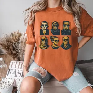 Classic Universal Monsters Cartoon Shirt Dracula Frankenstein Wolfman Mummy Creature Bride Horror Fan Tee