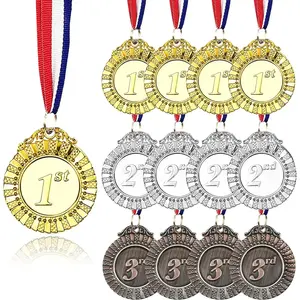 SAGAETR 12 Pieces Metal Winner Gold Silver Bronze Award Medals with Red White Blue Neck Ribbon 2 Inch by