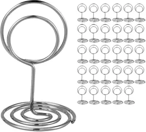 30PCS Silver Table Number Holders Place Card Stand for Wedding Anniversary Birthday Party Mini Size Stable Support Lightweight Metal Wire Photo Holders