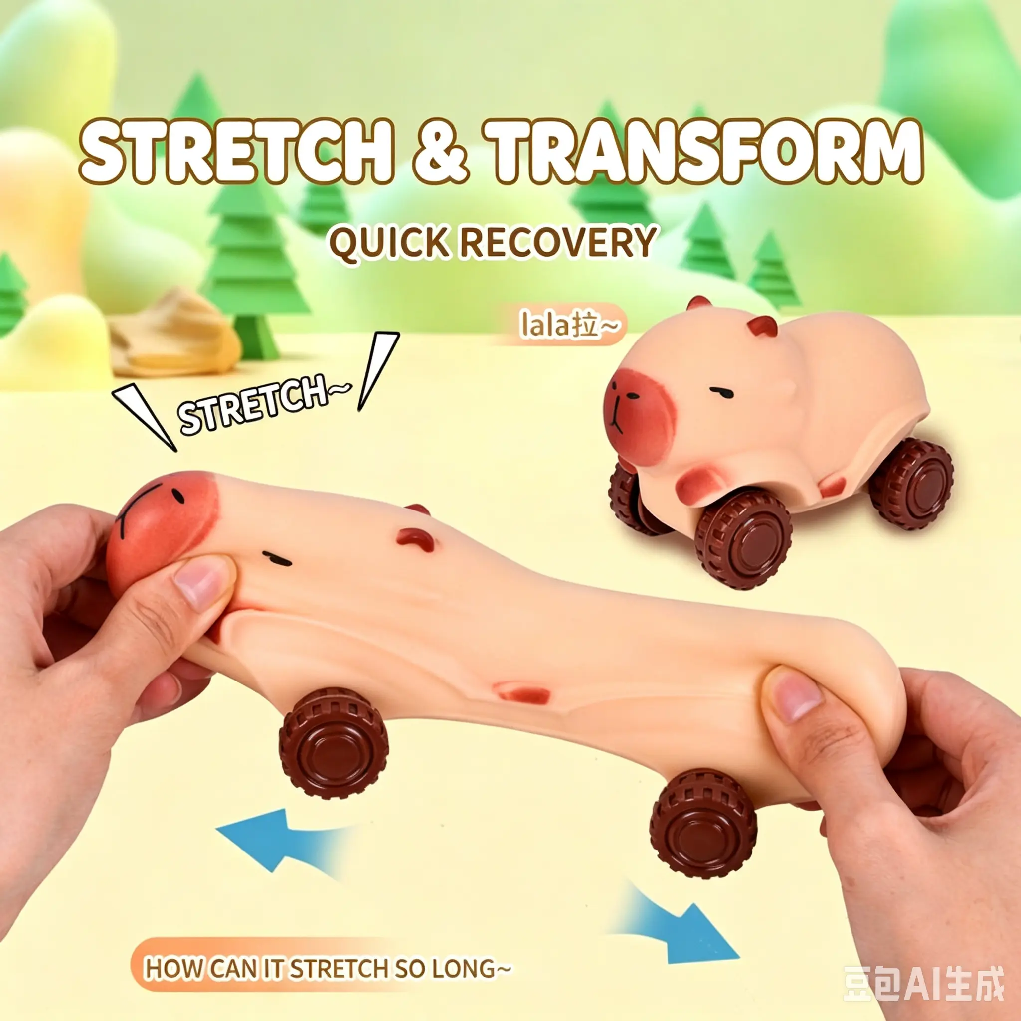 Creative kids stress-relief toy Capybaralala squeeze car, stretchable transforming stress-relief and venting gadget