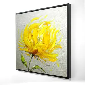 360 Stand Yellow Fluffy Flower Framed Print Wall Art - 36x36 in, Nature-Inspired Artwork, Ready-to-Hang Room Decoration, Home Decor Item, Ideal Home Supplies Gift, Floral