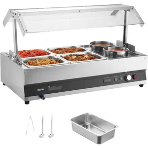 VEVOR Electric Soup Warmer, Three 7.4QT Stainless Steel Round Pot 86185F Adjustable Temp, 1200W Commercial Bain Marie with Anti - dry Burn and Reset Button, Soup Station for Restaurant, Buffet, SilverVEVOR Super Brand Day