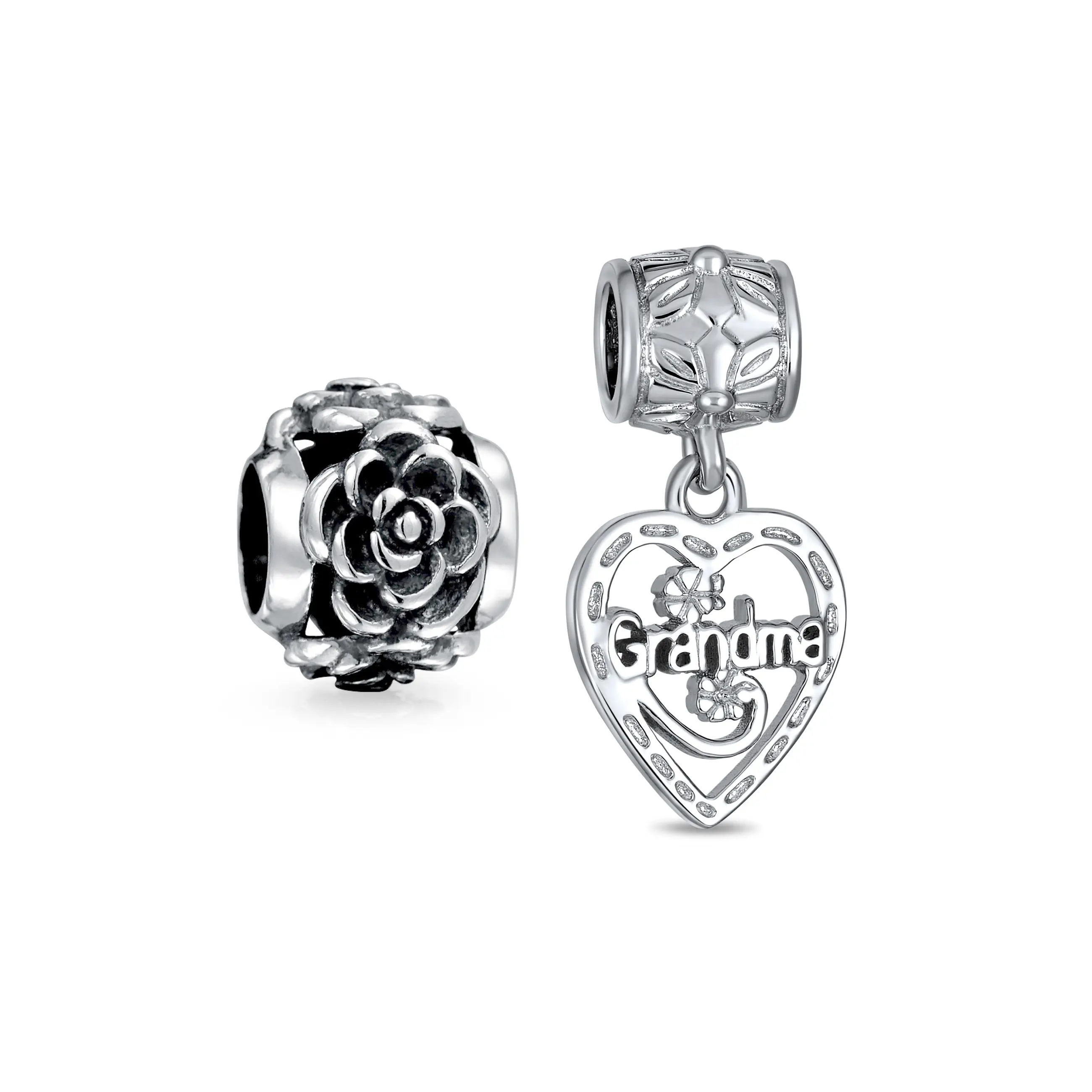 Vintage Grandmother Dangle Charm Bead for Bracelet Sterling Silver 2 Set