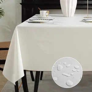 Sastybale Waterproof Vinyl Rectangle Tablecloth with Flannel Backing, Spillproof Stain Resistant Wipeable Pastic Table Cloth for Dining, Party and Outdoor Use (60" x 84", Off White)