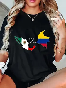 100% Cotton Unisex Half Colombian Half Mexican Flag Map DNA Mexico Colombia T-Shirt
