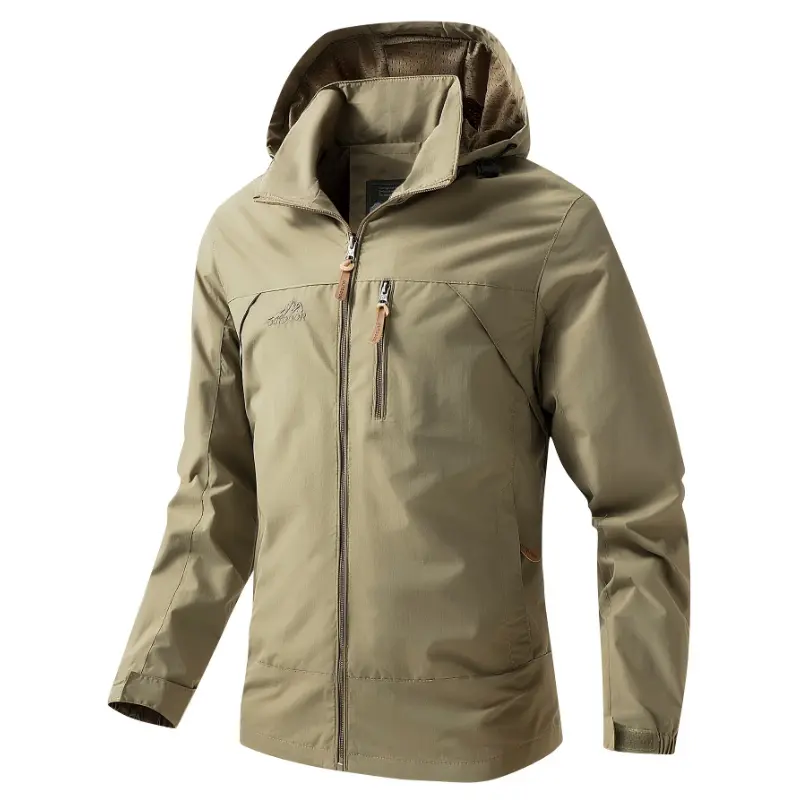 Men'S Outdoor Nylon Jacket, 100% Polyamide, Casual Hooded Windbreaker with Pockets, Solid Color, Loose Fit, Woven, Spring/Fall Season, 200g/m² Fabric Weight, 50g/m² Lining Weight