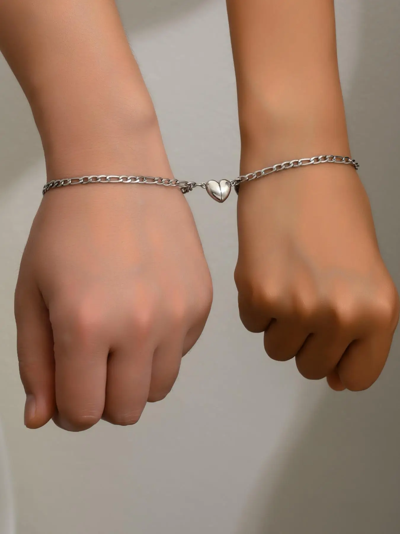 Fashion Heart Charm Magnetic Matching Couple Bracelet for Girlfriend, Casual Adjustable Two-tone Bracelet for Women & Men, Fashion Bf Gf Bracelet Jewe