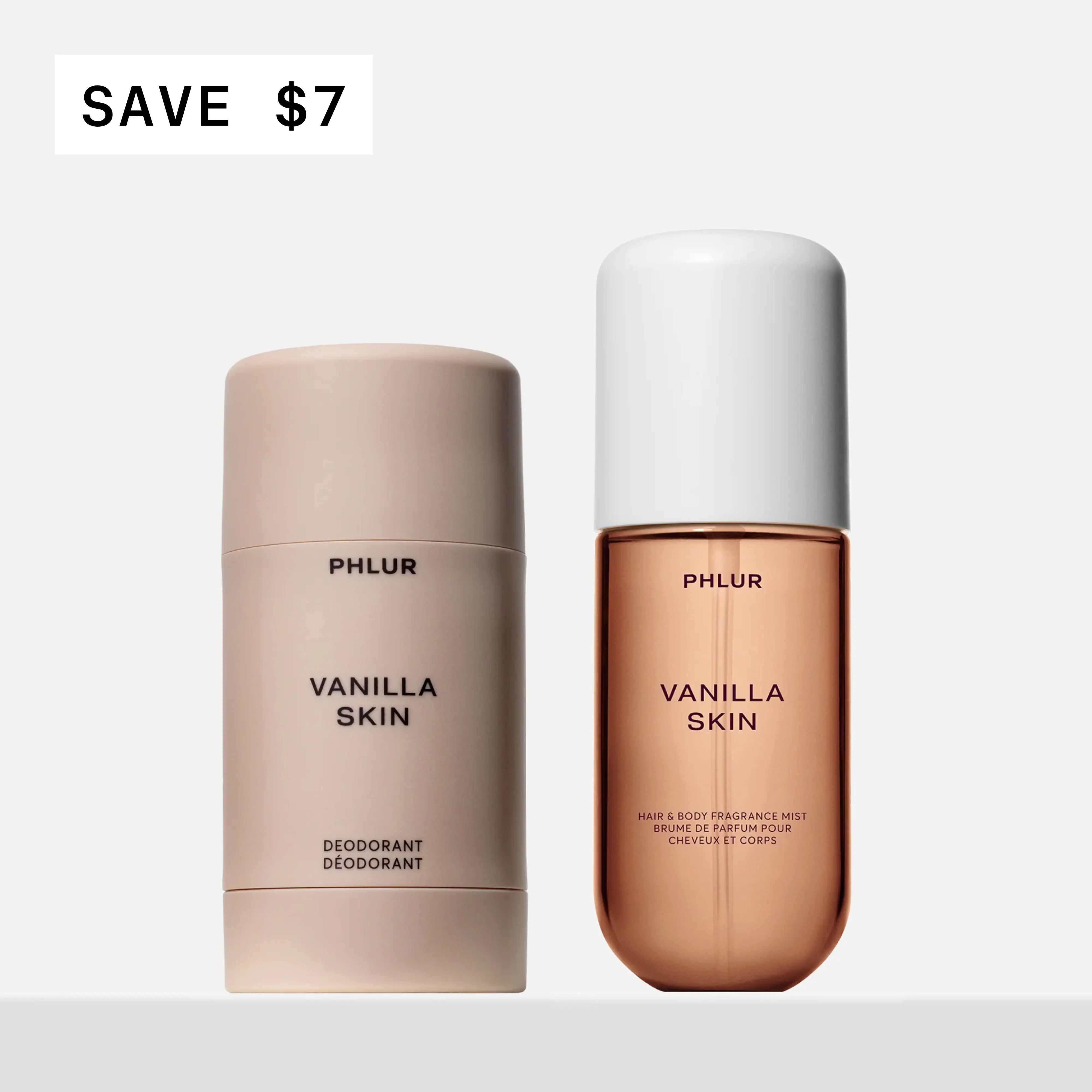 PHLUR Vanilla Skin Refresh Duo - Natural Deodorant + Travel Size Body Mist Set - 48-Hour Odor Protection, Aluminum Free