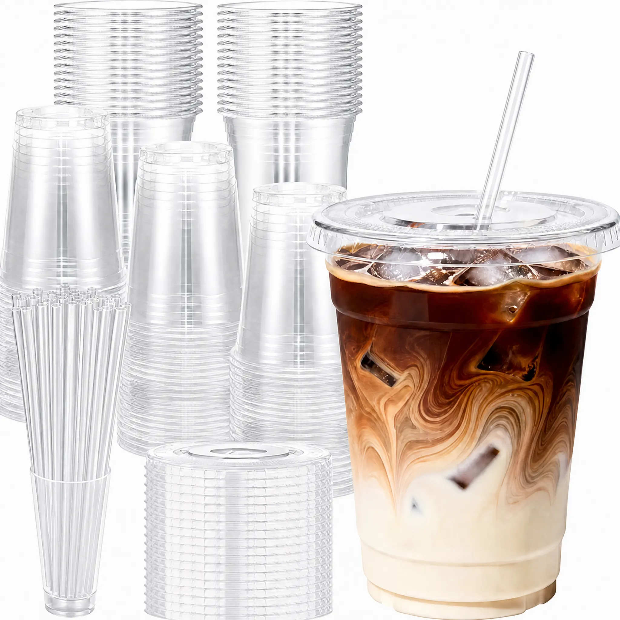 40-Set Disposable 16oz BPA-Free Plastic To-Go Cups with Lids and Straws, Ideal for Iced Coffee, Boba – Indoor Leisure & Takeaway Drink Solution