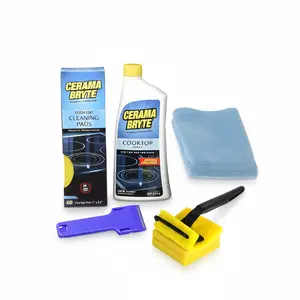 CeramaBryte Glass & Ceramic Cooktop Cleaning Kit 28 oz Cleaner Scrub Pads Scraper Cloth Streak-Free Maintenance