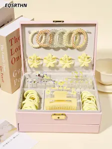 54-piece set of yellow hair accessories gift box-spring sweet wind hair clip hair rope set, exquisite storage design, suitable for girls for their own use or holiday gifts