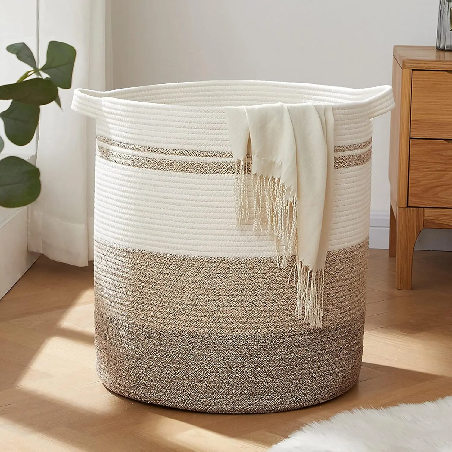 80L Laundry Baskets Hamper with Handles,Decorative Basket for Living room,Woven Storage Basket for Toys Bin,Pillows, Blankets,Clothes-20x18in-Gradient Yellow