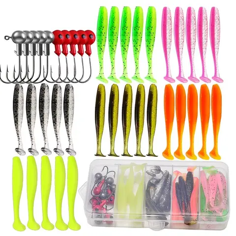 Artificial Fishing Lure Set with Lead Head Hook, 40pcs/box Fishing Bait with Storage Box, Fishing Tackle, Fishing Equipment, Fishing Stuff for Outdoor Fishing, Valentine's Day Gift