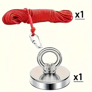 81.65 KG Heavy Duty Magnetic Fishing Kit, 4.8cm Strong Magnet + 1000cm Red Line - Heavy Duty Magnetic Fishing System, River Fishing Equipment, Suitable for Freshwater, Seawater, Indoor/Outdoor - Ideal for Home, Kitchen, Camping, and Outdoor Fishing