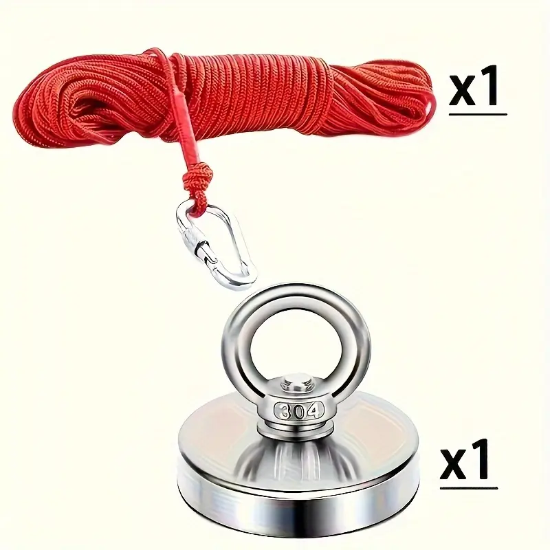 81.65 KG Heavy Duty Magnetic Fishing Kit, Fishing Magnets Heavy Duty, Strong Magnetic Hold, Powerful Magnet, 4.8cm Strong Magnet + 1000cm Red Line, Suitable for Freshwater, Seawater, Indoor/Outdoor, Ideal for Home, Kitchen, Camping, Outdoor Fishing