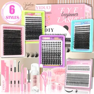 YIDUO Lash Clusters Kit Fluffy D Curl Wispy Bottom Individuals Eyelash Extensions, 5 Styles Mix Eyelash Clusters Kit Volume Studio Effect, All-in-1 Pack DIY at Home Easily, Soft comfortable Easy Apply Natural Look for Makeup Daily, DIY Eyelashes Kit