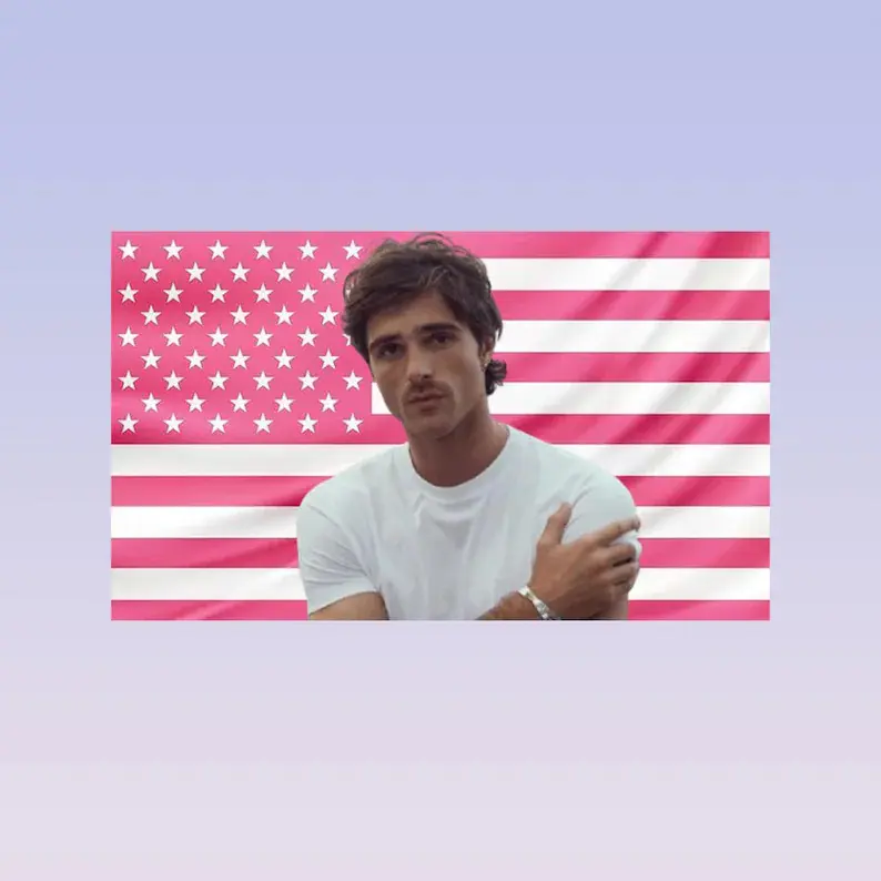 Pink Polyester American Flag Americana Tapestry - Jacob Elordi Euphoria Print, Machine Washable Home Decor Accessory for Dorms, Weddings, Wedding