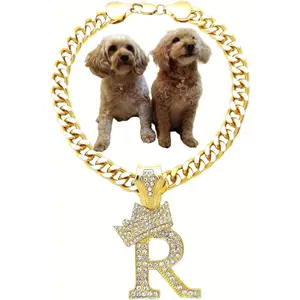 Initial Letter Cuban Chain Dog Chain Pet Chain Pet, Cat, Puppy Necklace (R, 16")
