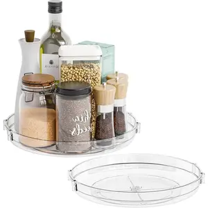 2 Pack Spinning Pantry Lazy Susan Organizer,9.5" Round Rotating  Rack Organizer for Condiment,Vitamin,Can,,Spinner Plastic Lazy Susan Turntable for Kitchen Cabinets,Refrigerator