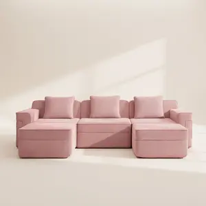 Boneless Couch – 3 Seater with 2 Ottomans, Pink