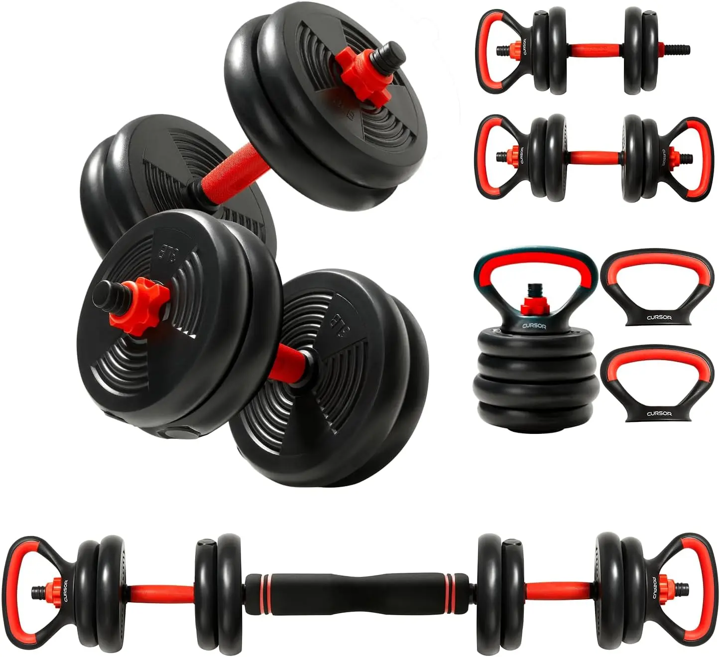 4-IN-1 Adjustable Dumbbells Set, Work As Dumbbell/Barbell/Kettlebell/Push up Stand, Home Gym Weights Strength Training, 20LB Set, 50 LB Set versatile use