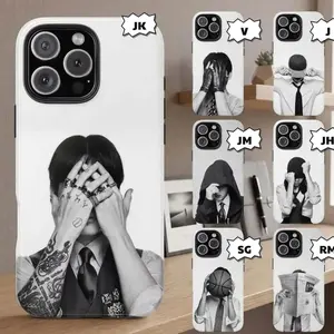 K-Pop Idol Inspired "Hidden Face" Phone Case - Artistic B&W Collection Compatible with iPhone 11, 12, 13, 14, 15, 16, 17 & Samsung S22 S23 S24 S25 – check our available sizes