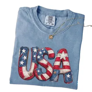 Comfort Independence Day T-shirt, USA Faux Patchwork American Flag Shirt