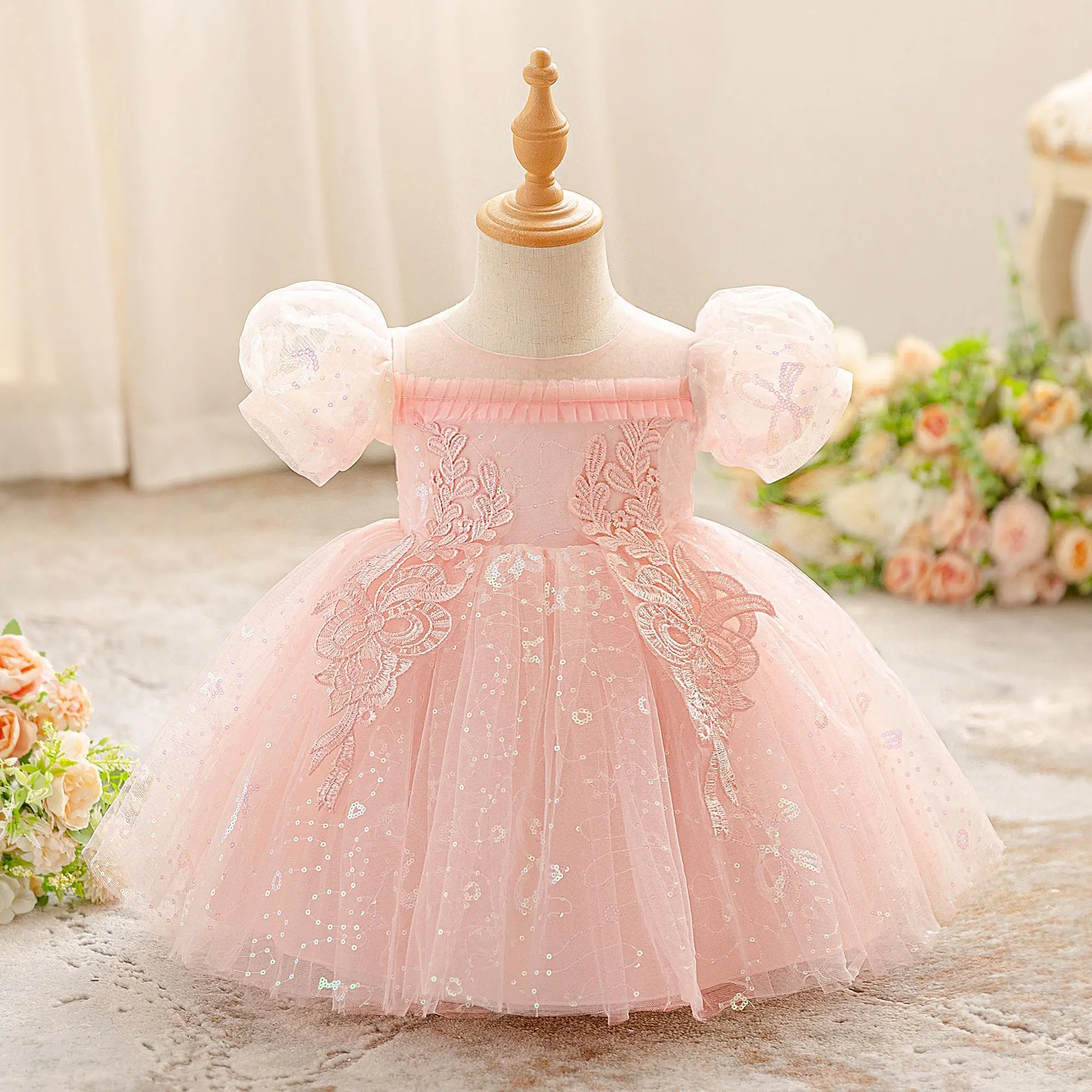 Pink Baby Girls Clothes 3033 Sequins Embroidered Infant Birthday Cocktail  Dress Toddler Pageant Newborn Ball Gown Princess Baptism Frock 6M-3Y -  TikTok Shop