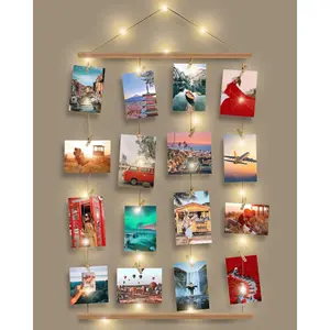 Picture Frames Collage Wall Decor, Picture Board for Photos Polariod Display with 30 Clips and Adjustable Strings, 15FT String Light, Artwork Hanging Multiple Pictures Hangers, 14.6"L X 27.6"W
