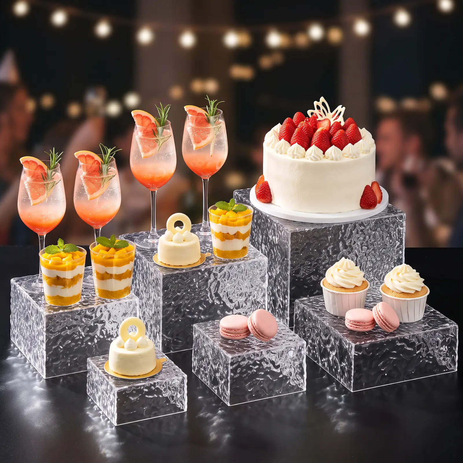 6PCS Acrylic Clear Buffet Risers -  Food Risers&Dessert Table Display Stands for Parties, Catering, Jewelry & Collectibles (Water Ripple Display Box: 4", 5", 6", 7", 7.5", 8")