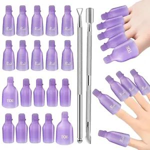 Nail Clips to Remove Gel Polish, with Double Ended Metal Cuticle Pusher, 20 Pcs Plastic Resuable Finger and Toe Nail Soak Off Clips for Removal Acrylic Art Nail Polish Remover Cap Clip, Nail Tools Kits