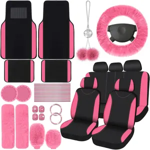 47 Car Seat Cover Full Set Car Seat Covers For Car Front Rear Seat Cover Fluffy SteeringWheel Cover Seat Belt Automotive Floor Mats Car Air Conditioner Decoration Strip