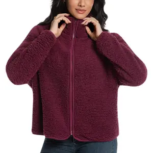 Sports & Outdoors Sherpa Fleece Oversize Jacket for women, Light weight Plush Teddy Fleece Coat with Stand Collar, Spring outfits