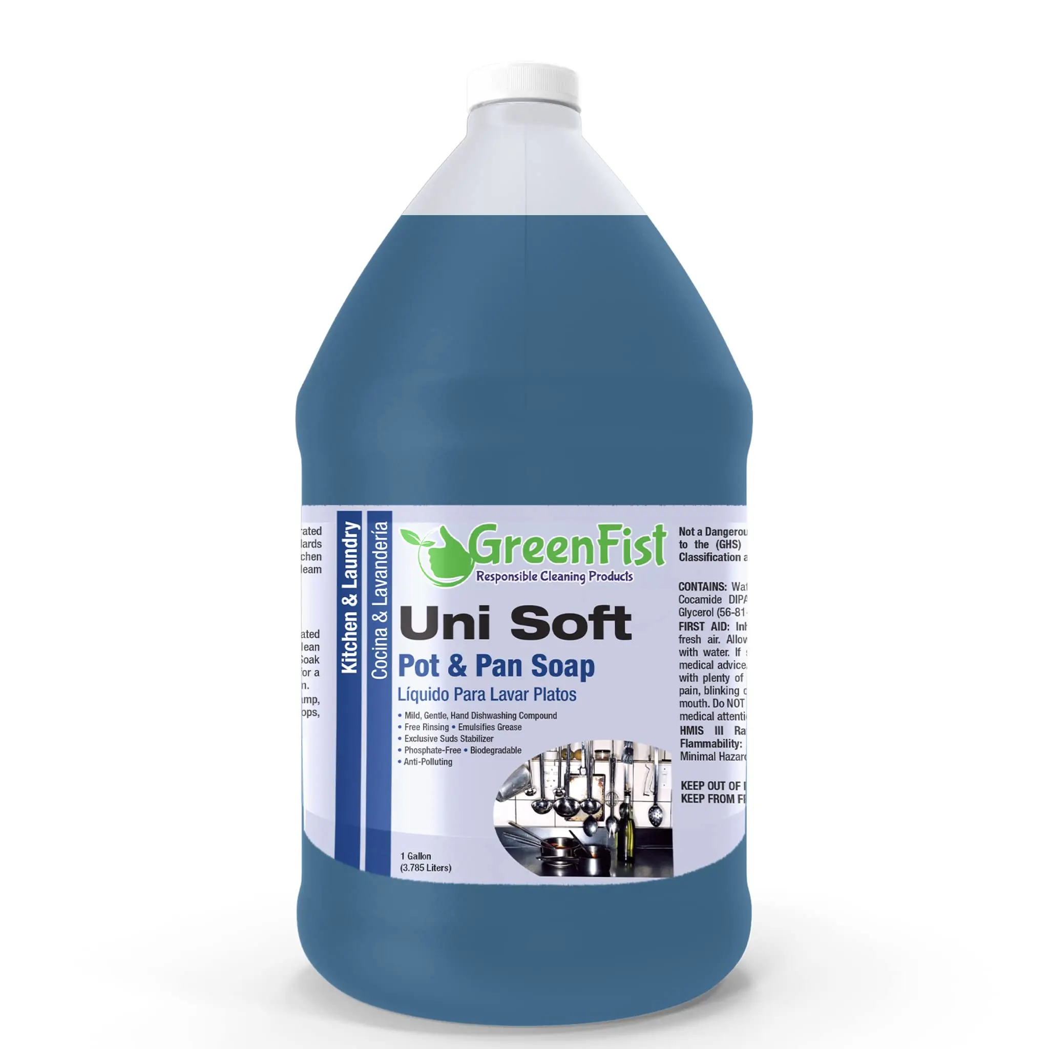 GreenFist Dish Soap Professional Detergent Liquid Pot & Pan Dish-Wash - Light or Heavy Use (1 Gallon Unisoft) (1 Gallon Green)