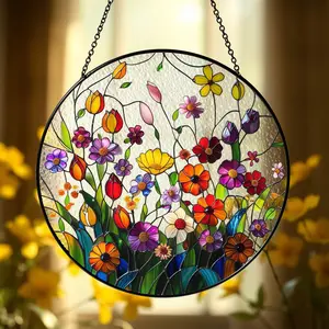 Wildflowers Stained Glass Suncatcher – Colorful Floral Glass Art | Handmade Botanical Window Decor | Unique Stained Glass Set Gift