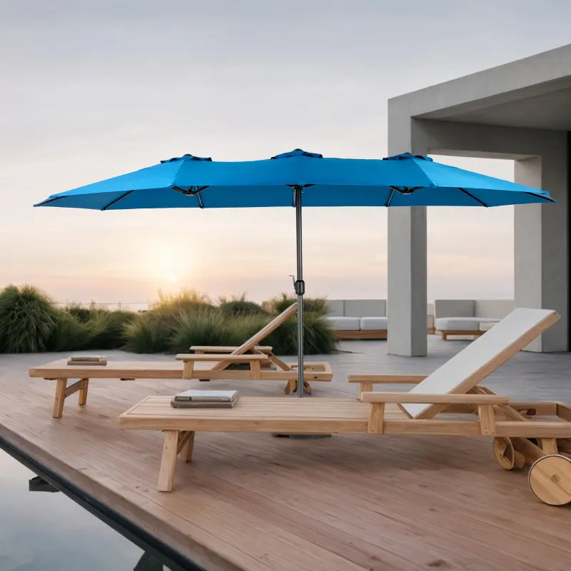14.8 Ft Double Sided Outdoor Umbrella Rectangular Large with Crank ( Dark blue )(No Base) sturdy rib Outdoor Patio Umbrella with Tilt Heavy Duty Canopy Adjustable Canopy Sunshade Canopy